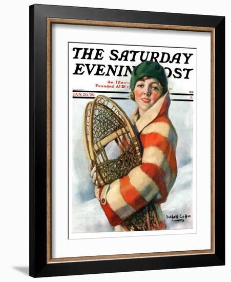 "Woman and Snowshoes," Saturday Evening Post Cover, January 26, 1929-William Haskell Coffin-Framed Giclee Print