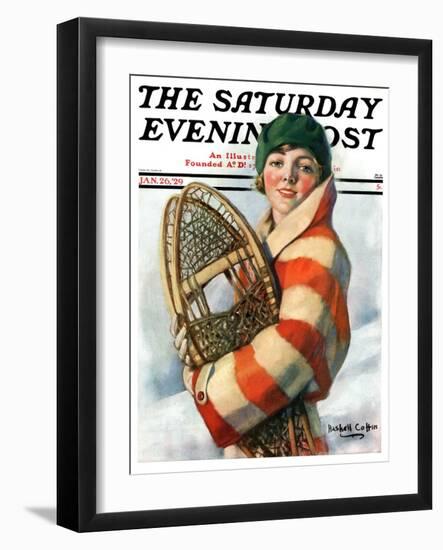 "Woman and Snowshoes," Saturday Evening Post Cover, January 26, 1929-William Haskell Coffin-Framed Giclee Print
