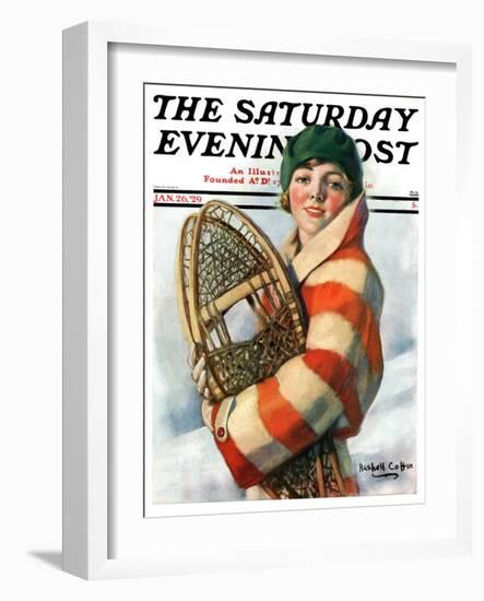 "Woman and Snowshoes," Saturday Evening Post Cover, January 26, 1929-William Haskell Coffin-Framed Giclee Print