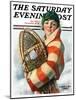 "Woman and Snowshoes," Saturday Evening Post Cover, January 26, 1929-William Haskell Coffin-Mounted Giclee Print