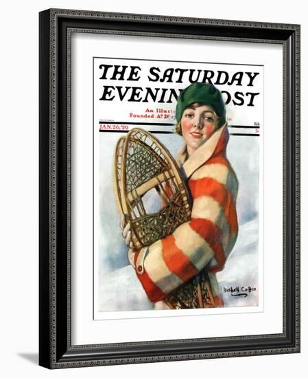 "Woman and Snowshoes," Saturday Evening Post Cover, January 26, 1929-William Haskell Coffin-Framed Giclee Print