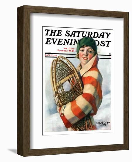 "Woman and Snowshoes," Saturday Evening Post Cover, January 26, 1929-William Haskell Coffin-Framed Giclee Print