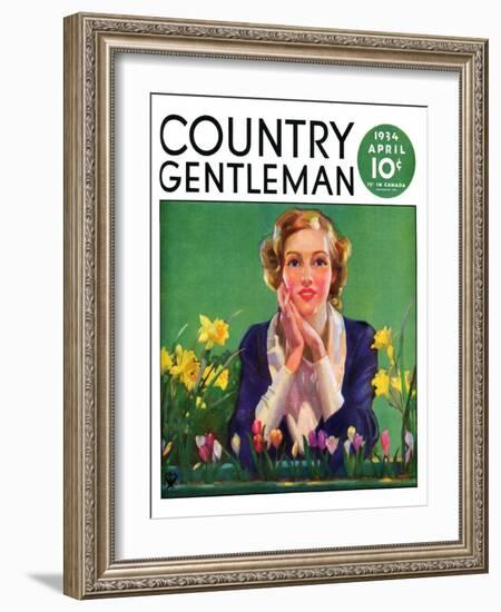 "Woman and Spring Flower," Country Gentleman Cover, April 1, 1934-null-Framed Giclee Print