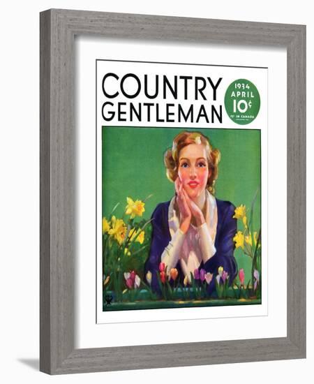 "Woman and Spring Flower," Country Gentleman Cover, April 1, 1934-null-Framed Giclee Print