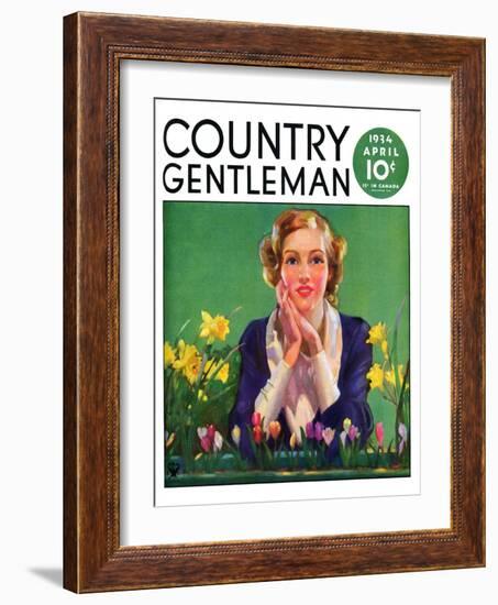 "Woman and Spring Flower," Country Gentleman Cover, April 1, 1934-null-Framed Giclee Print