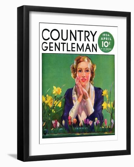 "Woman and Spring Flower," Country Gentleman Cover, April 1, 1934-null-Framed Giclee Print