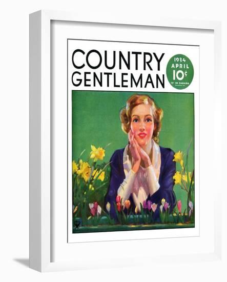 "Woman and Spring Flower," Country Gentleman Cover, April 1, 1934-null-Framed Giclee Print