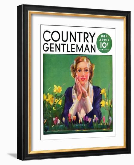 "Woman and Spring Flower," Country Gentleman Cover, April 1, 1934-null-Framed Giclee Print