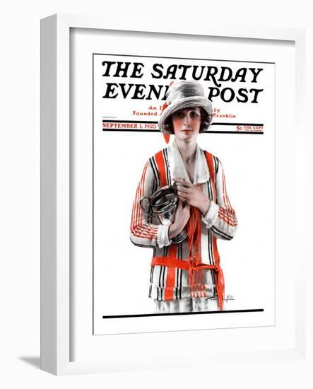 "Woman and Trophy," Saturday Evening Post Cover, September 1, 1923-Pearl L. Hill-Framed Premium Giclee Print