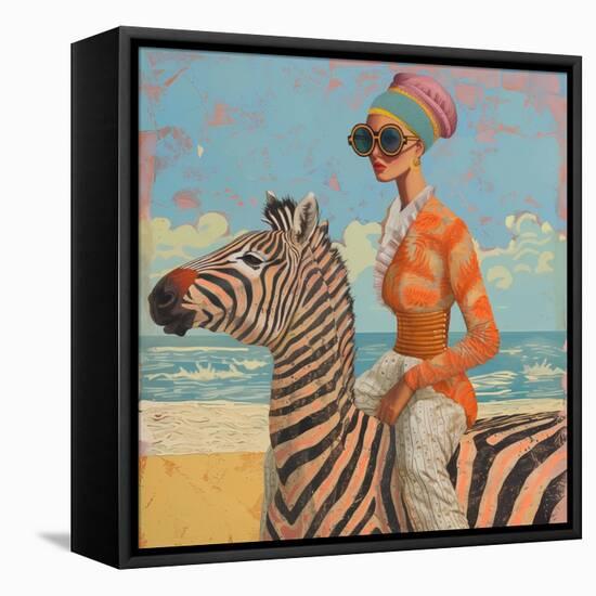 Woman and Zebra-Mowzu-Framed Premier Image Canvas