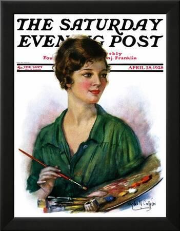 1928 Lovely woman artist holds palette Saturday Evening Post Cover by HASKELL COFFIN great graphics frameable magazine art original print