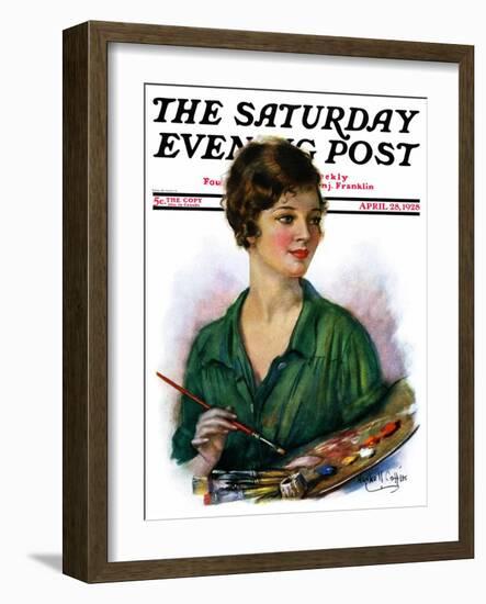 "Woman Artist and Her Palette," Saturday Evening Post Cover, April 28, 1928-William Haskell Coffin-Framed Giclee Print