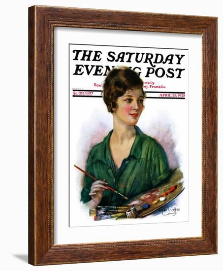 "Woman Artist and Her Palette," Saturday Evening Post Cover, April 28, 1928-William Haskell Coffin-Framed Giclee Print