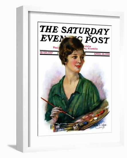 "Woman Artist and Her Palette," Saturday Evening Post Cover, April 28, 1928-William Haskell Coffin-Framed Giclee Print