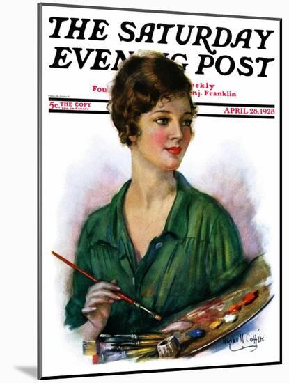 "Woman Artist and Her Palette," Saturday Evening Post Cover, April 28, 1928-William Haskell Coffin-Mounted Giclee Print