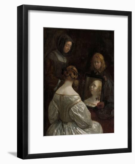 Woman at a Mirror, c. 1652-Gerard ter Borch or Terborch-Framed Premium Giclee Print