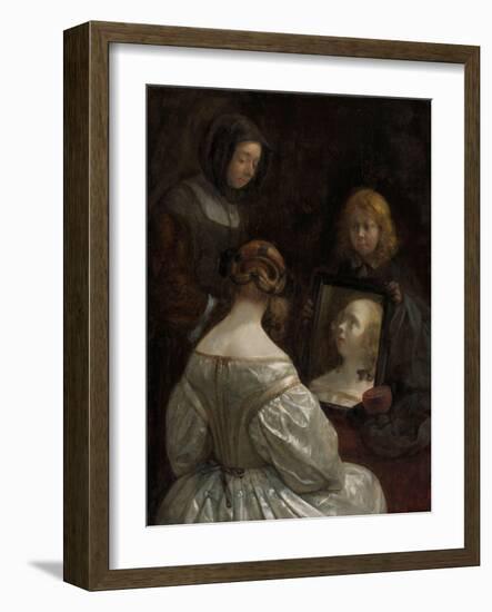 Woman at a Mirror, c. 1652-Gerard ter Borch or Terborch-Framed Premium Giclee Print