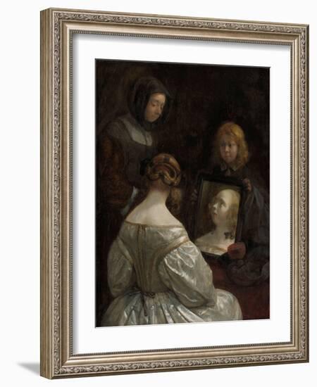 Woman at a Mirror, c. 1652-Gerard ter Borch or Terborch-Framed Giclee Print