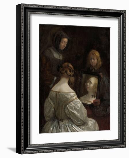 Woman at a Mirror, c. 1652-Gerard ter Borch or Terborch-Framed Giclee Print