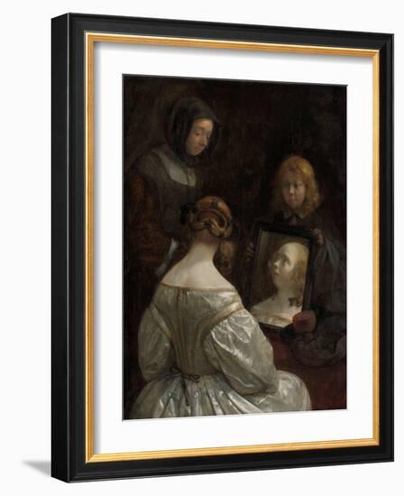 Woman at a Mirror, c. 1652-Gerard ter Borch or Terborch-Framed Giclee Print