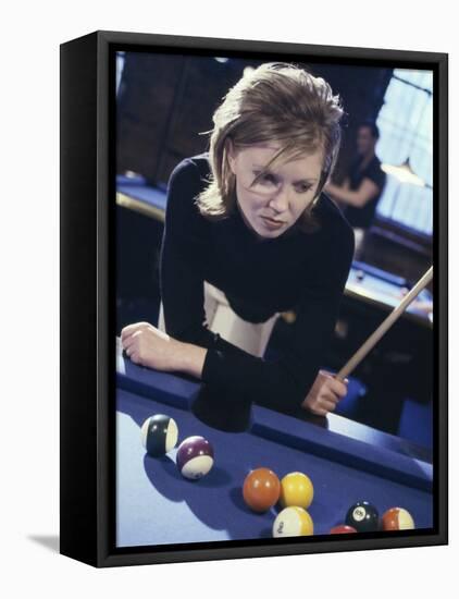 Woman at a Pool Table-null-Framed Premier Image Canvas