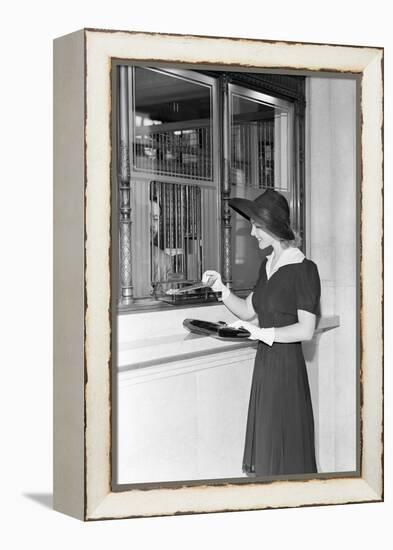 Woman at Bank Teller Window-Philip Gendreau-Framed Premier Image Canvas