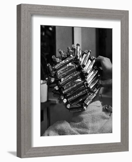 Woman at Beauty Salon in curlers and tinfoil for permanent waves hairstyle in late 30's and 40's-Alfred Eisenstaedt-Framed Photographic Print