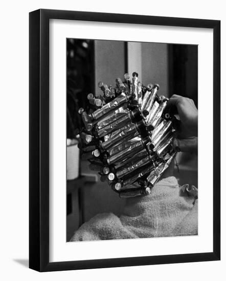 Woman at Beauty Salon in curlers and tinfoil for permanent waves hairstyle in late 30's and 40's-Alfred Eisenstaedt-Framed Photographic Print