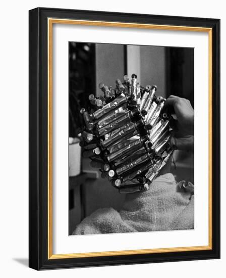 Woman at Beauty Salon in curlers and tinfoil for permanent waves hairstyle in late 30's and 40's-Alfred Eisenstaedt-Framed Photographic Print