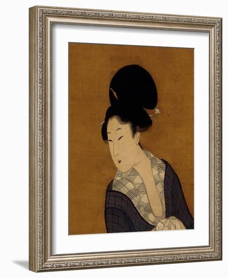 Woman at Her Morning Toilette, a Hanging Scroll Painting-Kitagawa Utamaro-Framed Art Print