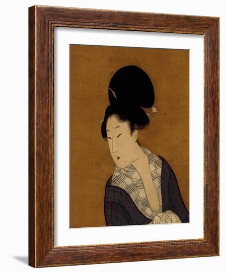 Woman at Her Morning Toilette, a Hanging Scroll Painting-Kitagawa Utamaro-Framed Art Print