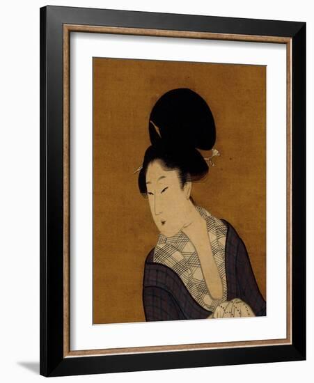 Woman at Her Morning Toilette, a Hanging Scroll Painting-Kitagawa Utamaro-Framed Art Print