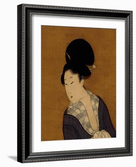 Woman at Her Morning Toilette, a Hanging Scroll Painting-Kitagawa Utamaro-Framed Art Print