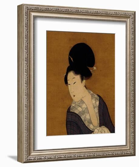 Woman at Her Morning Toilette, a Hanging Scroll Painting-Kitagawa Utamaro-Framed Premium Giclee Print