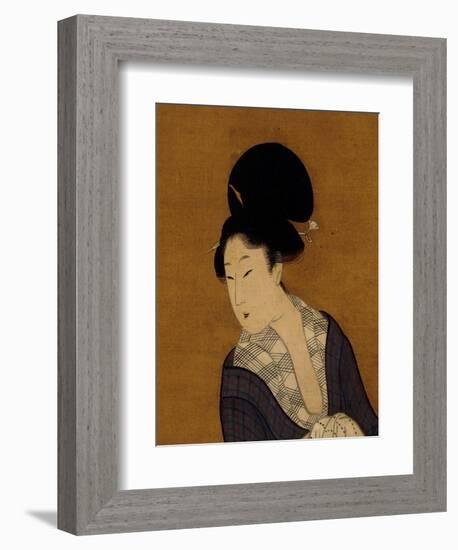 Woman at Her Morning Toilette, a Hanging Scroll Painting-Kitagawa Utamaro-Framed Premium Giclee Print