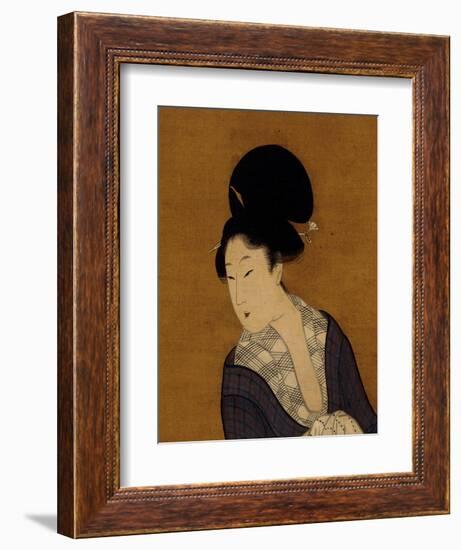 Woman at Her Morning Toilette, a Hanging Scroll Painting-Kitagawa Utamaro-Framed Premium Giclee Print