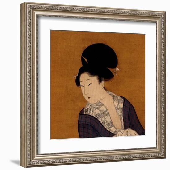 Woman at Her Morning Toilette, a Hanging Scroll Painting-Kitagawa Utamaro-Framed Art Print