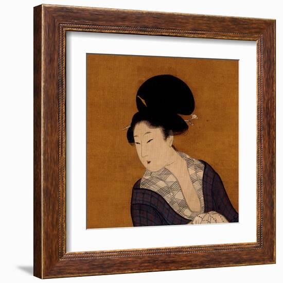 Woman at Her Morning Toilette, a Hanging Scroll Painting-Kitagawa Utamaro-Framed Art Print