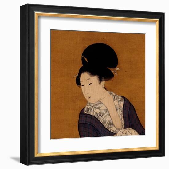 Woman at Her Morning Toilette, a Hanging Scroll Painting-Kitagawa Utamaro-Framed Art Print