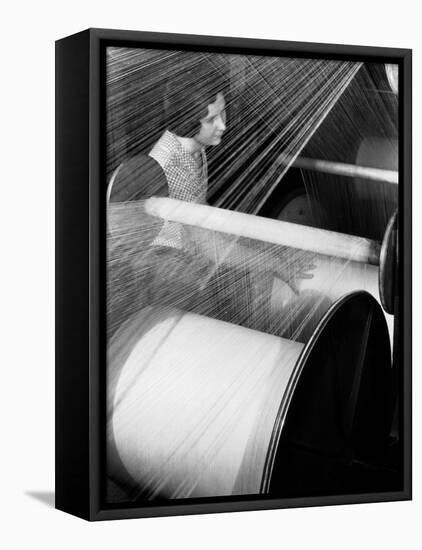 Woman at Loom at American Woolen Mills-Margaret Bourke-White-Framed Premier Image Canvas