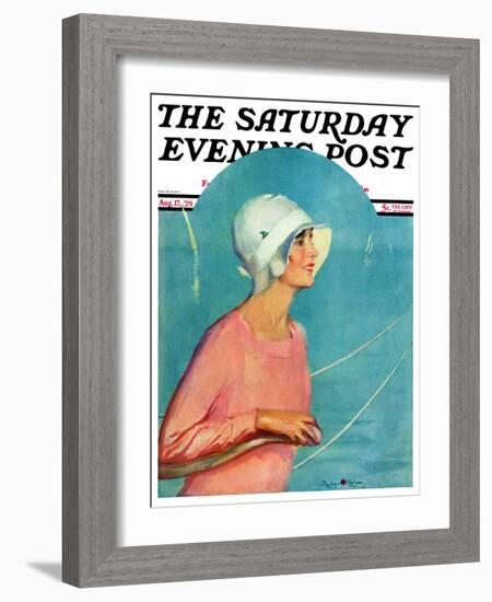 "Woman at the Rudder," Saturday Evening Post Cover, August 17, 1929-Penrhyn Stanlaws-Framed Giclee Print