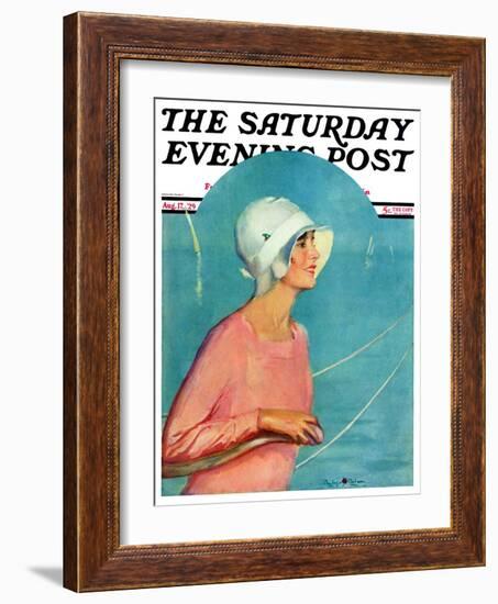 "Woman at the Rudder," Saturday Evening Post Cover, August 17, 1929-Penrhyn Stanlaws-Framed Giclee Print