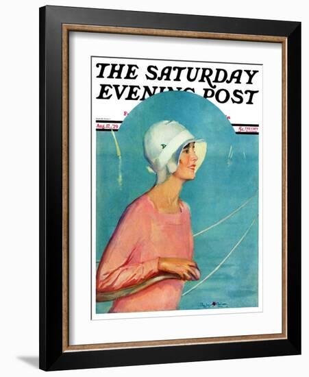 "Woman at the Rudder," Saturday Evening Post Cover, August 17, 1929-Penrhyn Stanlaws-Framed Giclee Print