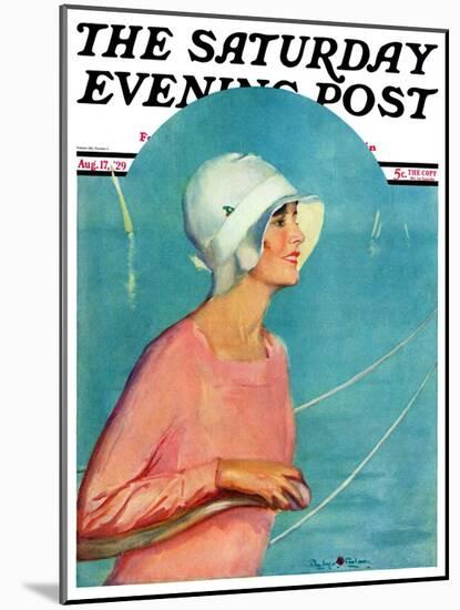 "Woman at the Rudder," Saturday Evening Post Cover, August 17, 1929-Penrhyn Stanlaws-Mounted Giclee Print