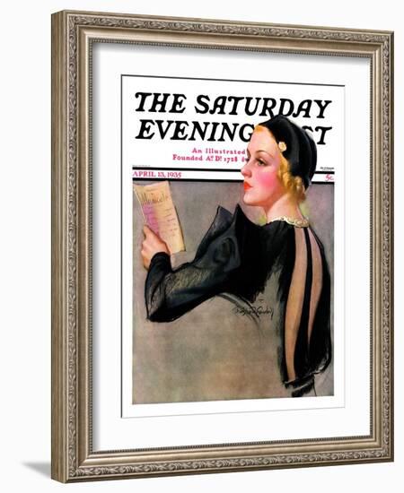 "Woman at the Theater," Saturday Evening Post Cover, April 13, 1935-Bradshaw Crandall-Framed Giclee Print