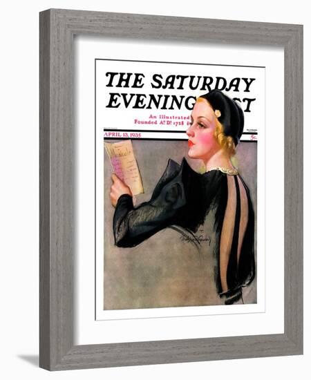 "Woman at the Theater," Saturday Evening Post Cover, April 13, 1935-Bradshaw Crandall-Framed Giclee Print