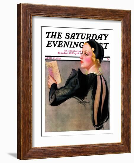 "Woman at the Theater," Saturday Evening Post Cover, April 13, 1935-Bradshaw Crandall-Framed Giclee Print