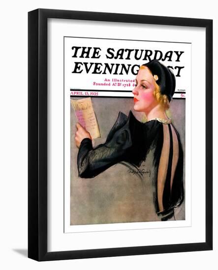 "Woman at the Theater," Saturday Evening Post Cover, April 13, 1935-Bradshaw Crandall-Framed Giclee Print