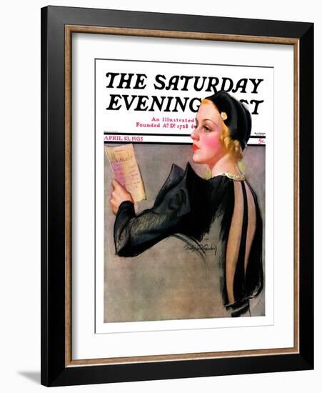 "Woman at the Theater," Saturday Evening Post Cover, April 13, 1935-Bradshaw Crandall-Framed Giclee Print