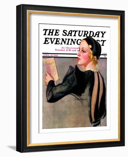 "Woman at the Theater," Saturday Evening Post Cover, April 13, 1935-Bradshaw Crandall-Framed Giclee Print